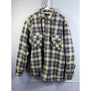 Marino Bay Jacket Mens Large Gray Plaid Fleece Sherpa Lined Snap Pockets Outdoor